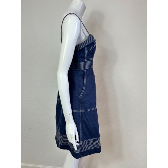 Anthropologie Maeve Dress Size 10 Blue Nautical Sleeveless Fit Flare Pockets - Picture 7 of 12